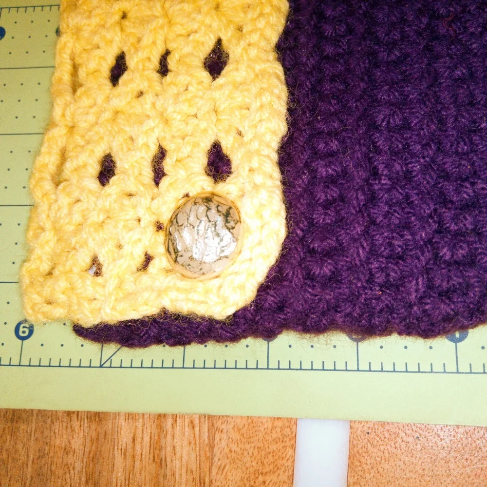 Handcrafted Crochet Clutch in Purple & Yellow with Pearlized Bead Buttons
